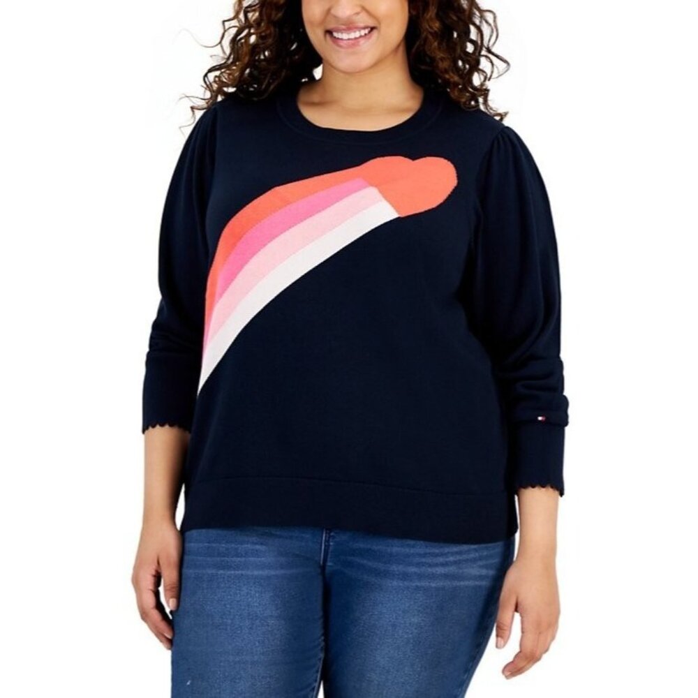 Tommy Hilfiger Plus Size 3X Heart Puff-Sleeve Sweater $89.50